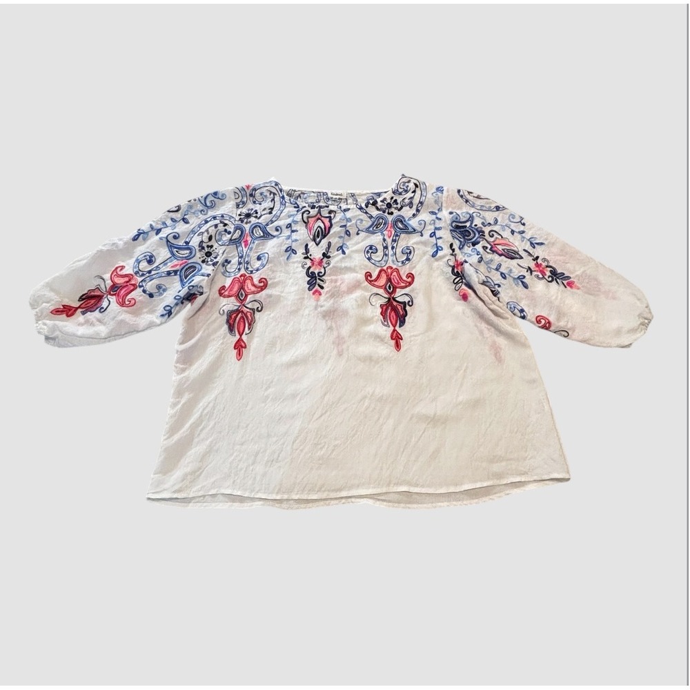 Kindred Anthropologie Embroidered Blouse Womens 2X Boho Peasant Top Gauzy